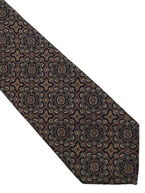 Haines & Bonner Black Gold Floral Medallion Handmade Silk Tie Necktie 3.5 x 59